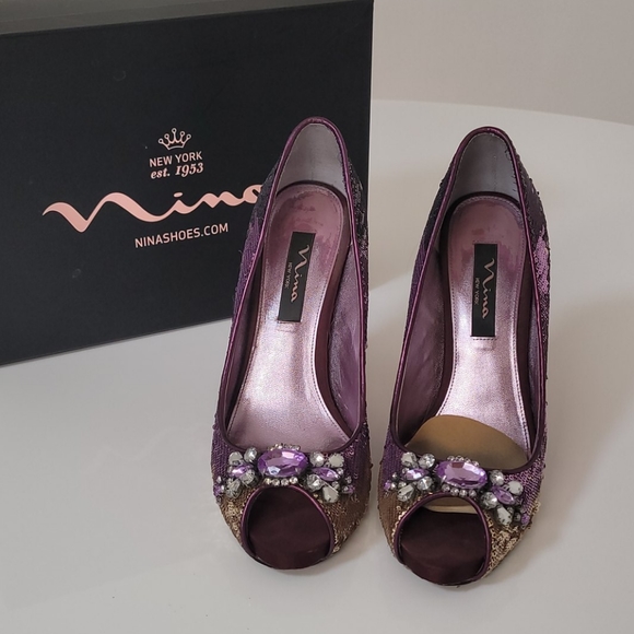 Nina Shoes - Nina Purple Ombre Sequin Heels 8.5